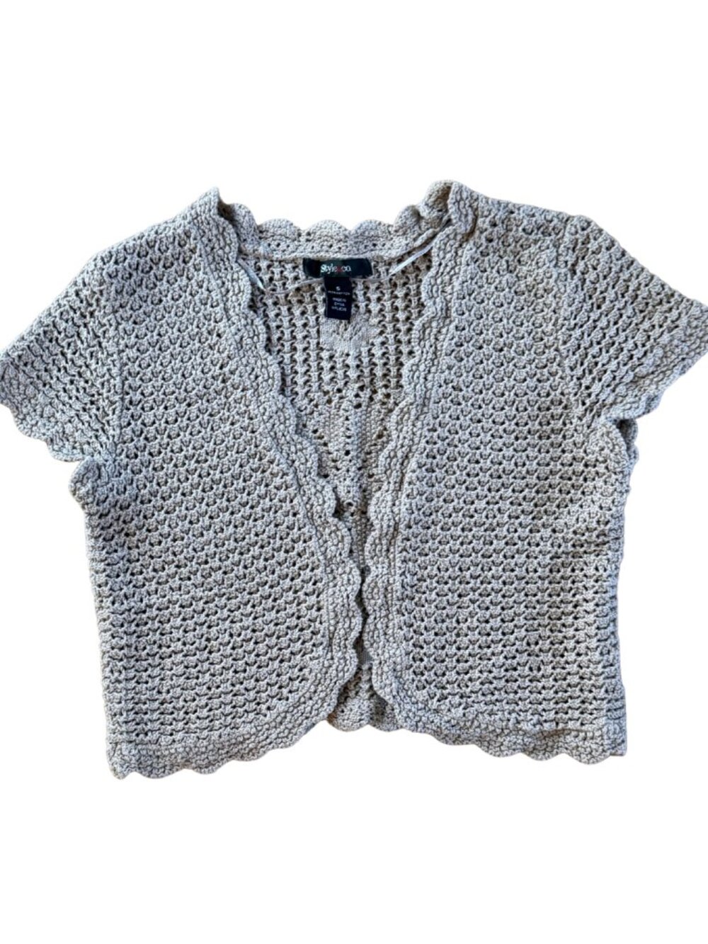 Style & Co 100% Cotton Crochet Short Sleeve Shrug Beige Size Small